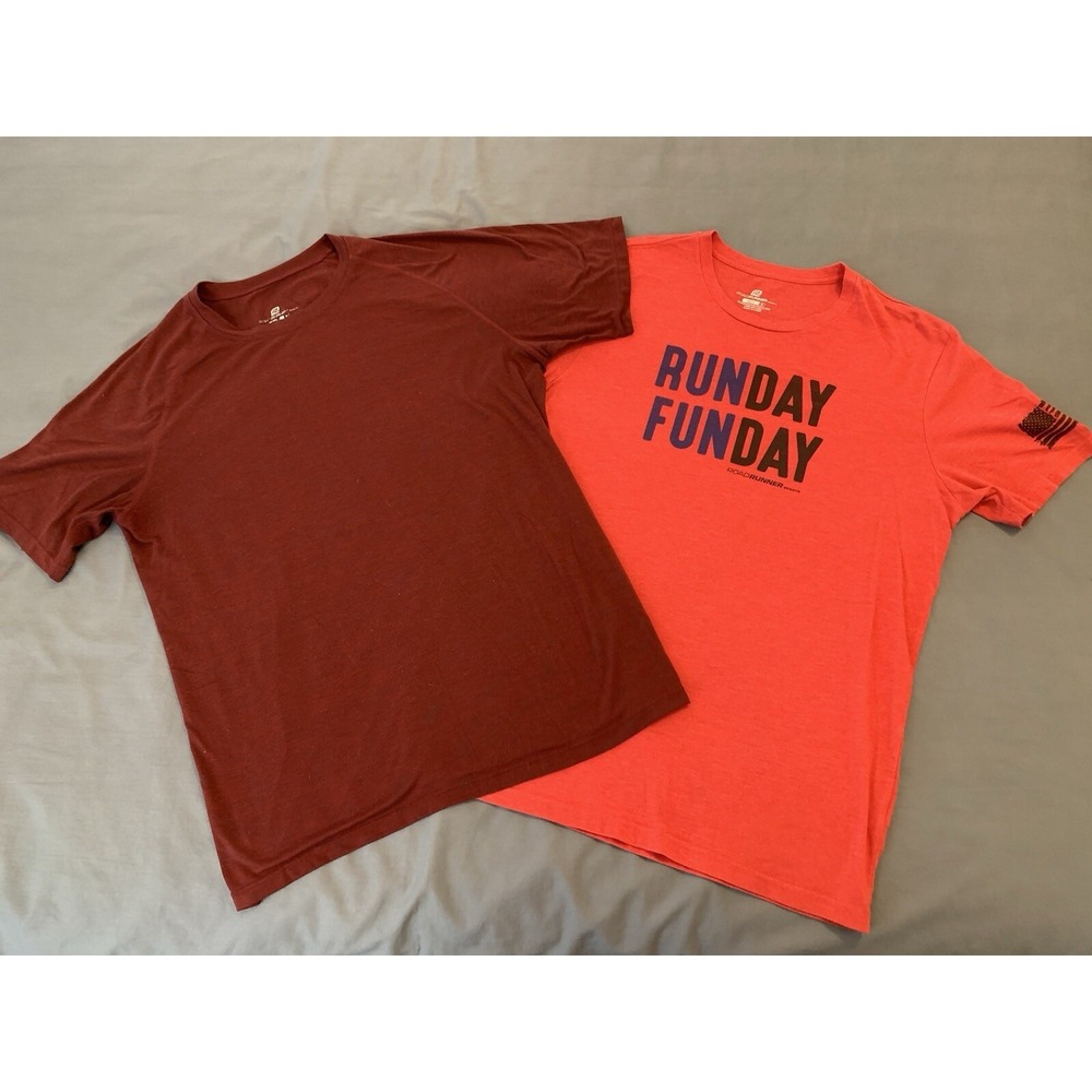 LOT OF 2 Roadrunner Sports Athletic Run Tee Shirts  Men's Medium Maroon/Red